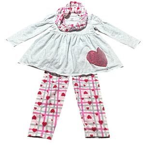 Bonnie Jean Valentines Day Red heart 3-piece legging set sz 2T